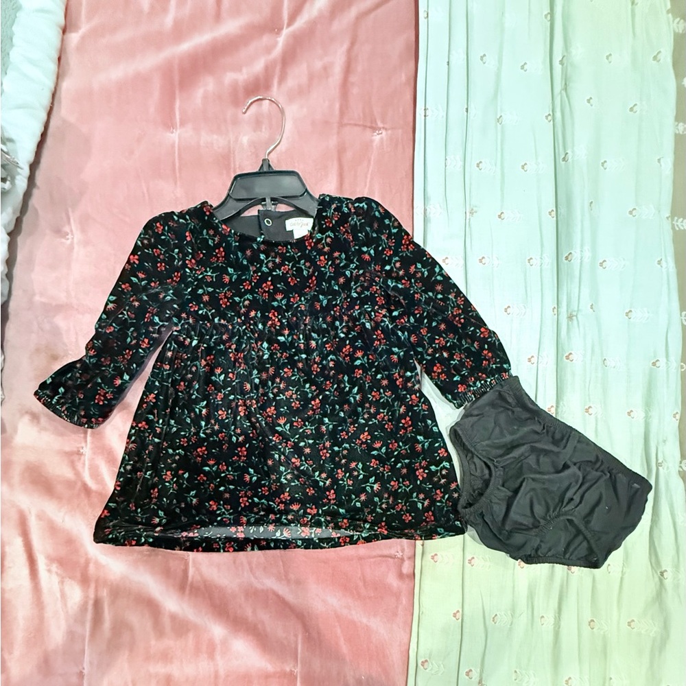 Cat & Jack Floral Kids Dress - Black and Red